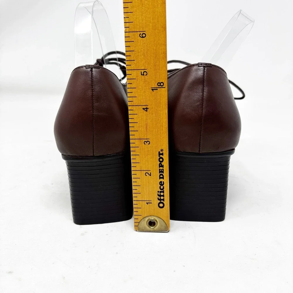 90s Laura Scott Jill Brown Leather Strappy Lace Up Block Heel Sandals Size 10M‎